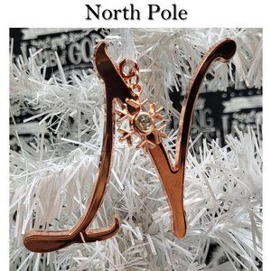 North Pole Rose Gold Monogram "N" Snowflake Charm Christmas Ornament NWT